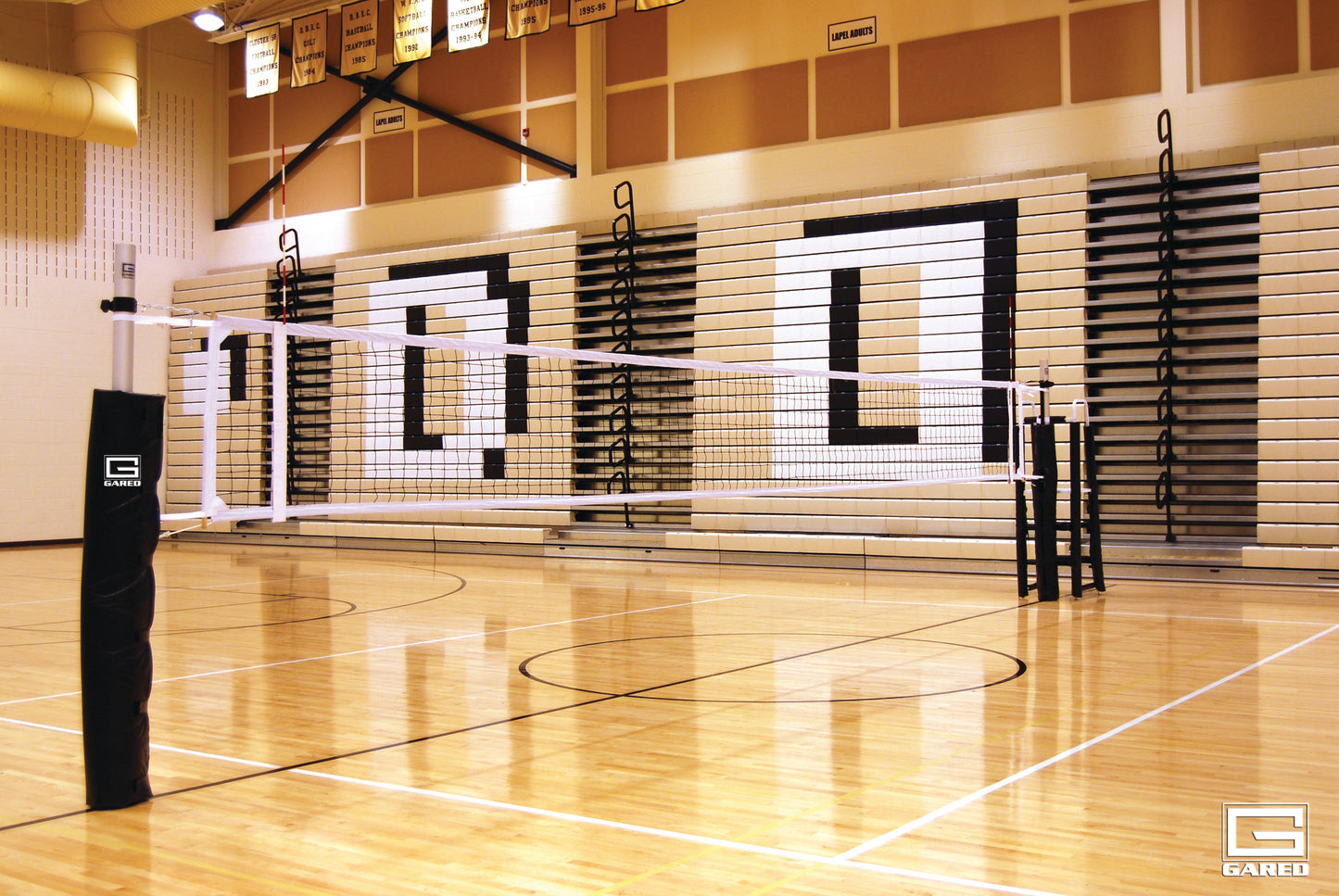 RALLYLINE 3-1/2" OD Scholastic One-Court Volleyball System, Less Floor Sleeves and Covers