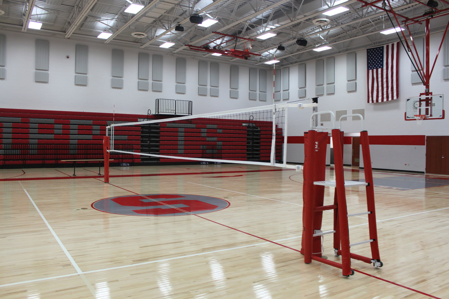 RALLYLINE 3 1/2" OD Scholastic Telescopic One-Court Volleyball System, Less Floor Sleeves and Covers