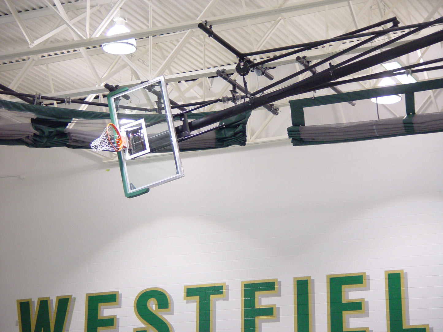 Single Post Side-Braced Side-Folding Ceiling Hung Basketball Backstop
