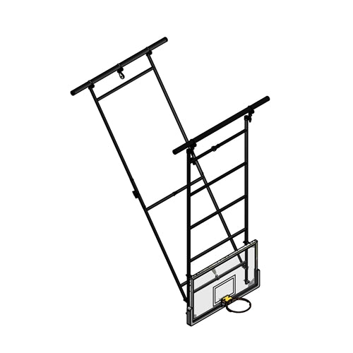 Dual Post Rear-Braced Rear-Folding Ceiling Hung Basketball Backstop