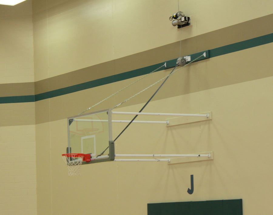 Corner Mount Fold-Up Wall Mount Basketball Backstop, 6' - 9' Length