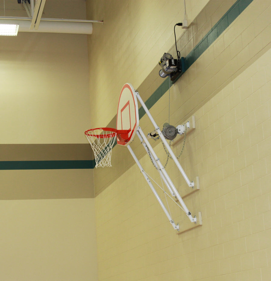 Corner Mount Fold-Up Wall Mount Basketball Backstop, 9' - 12' Length