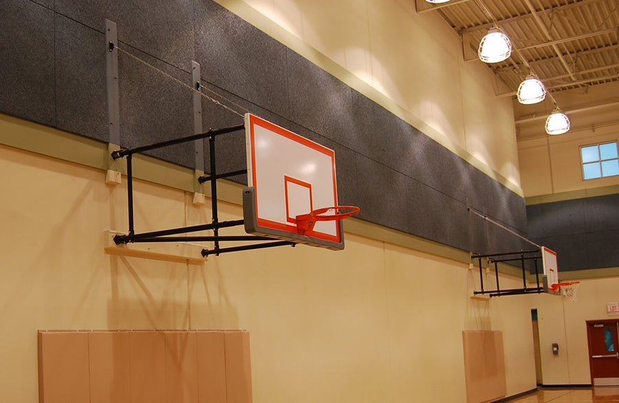 Corner Mount Side-Fold Wall Mount Basketball Backstop, 9' - 12' Length