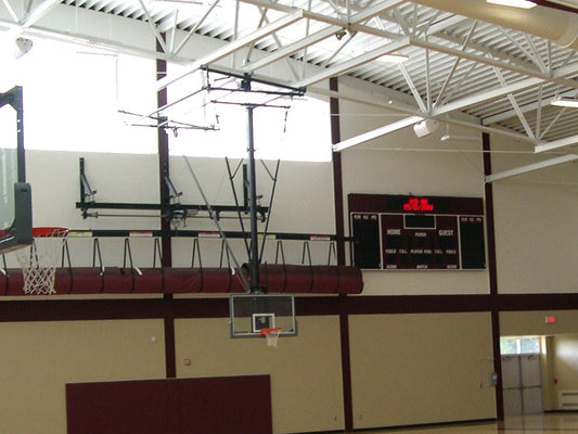 Single Post Rear-Braced Front-Folding Ceiling Hung Basketball Backstop