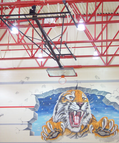 Single Post Rear-Braced Rear-Folding Ceiling Hung Basketball Backstop