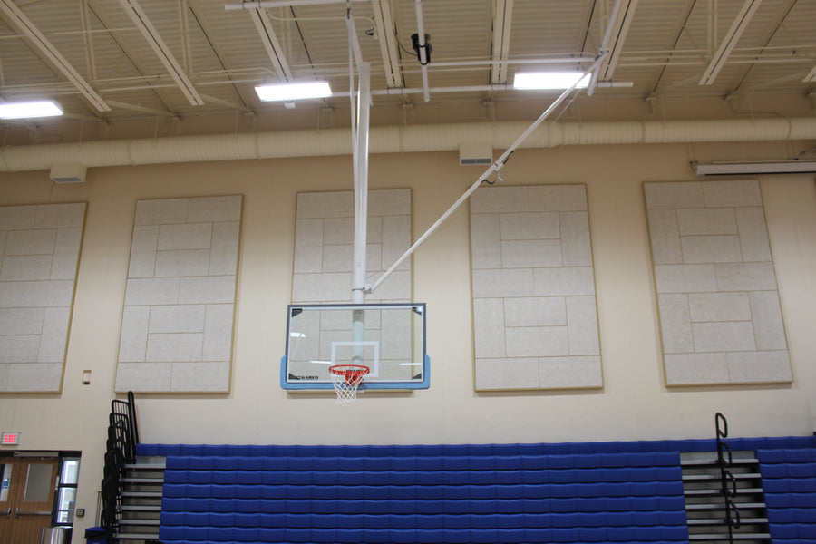 Single Post Side-Braced Side-Folding Ceiling Hung Basketball Backstop