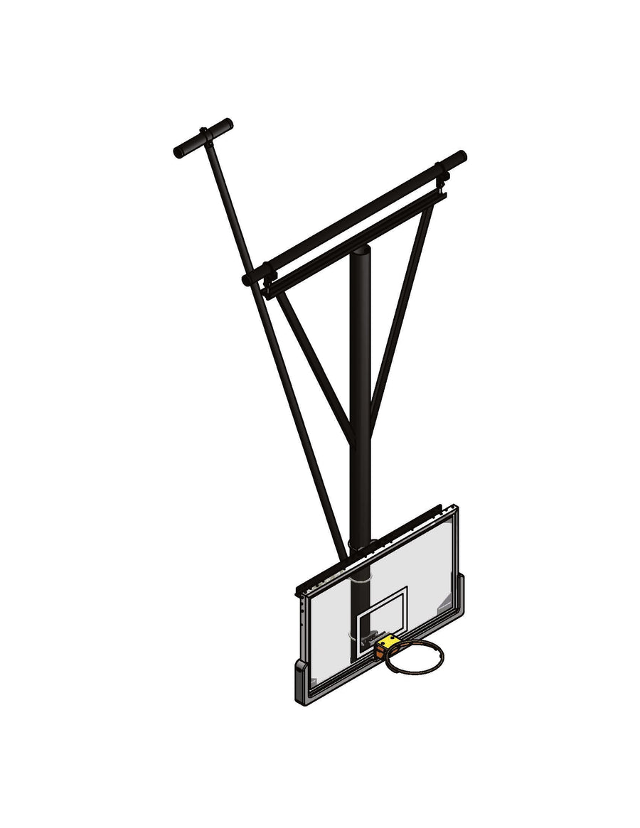 Single Post Rear-Braced Stationary Ceiling Hung Basketball Backstop