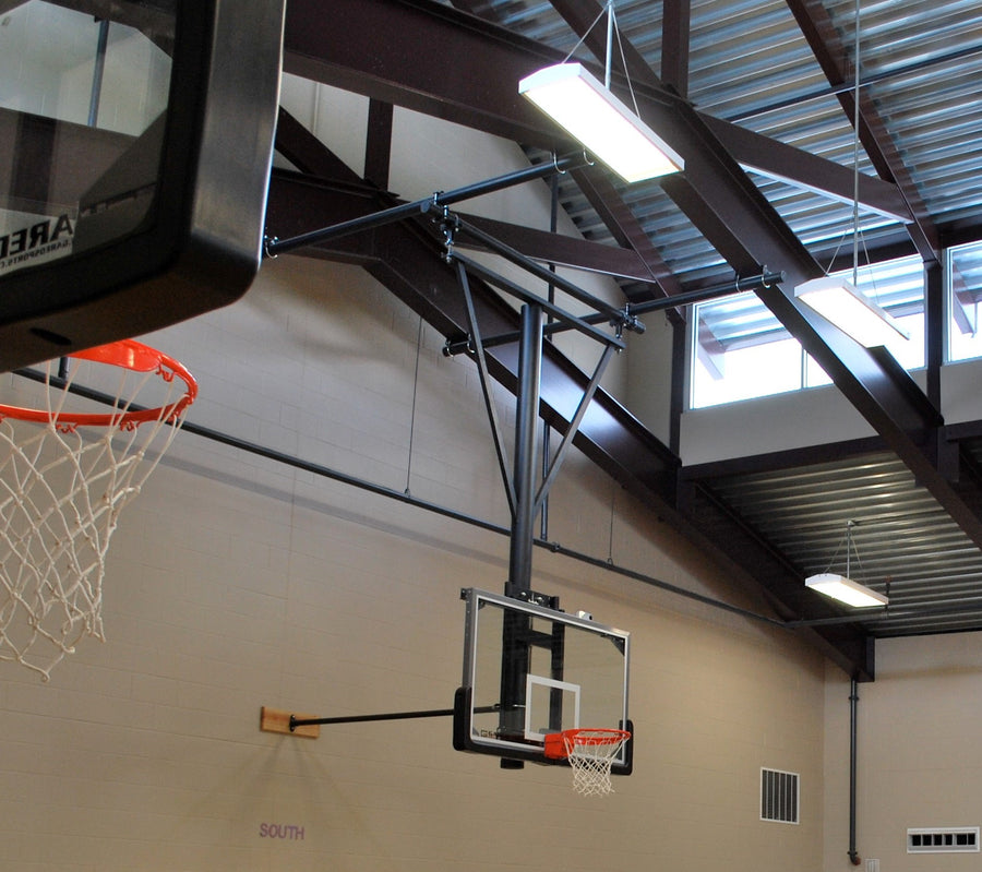 Single Post Wall-Braced Stationary Ceiling Hung Basketball Backstop