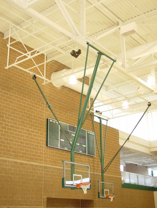 Bent Single Post Rear-Braced Rear-Folding Ceiling Hung Basketball Backstop