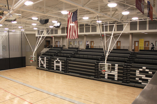 Bent Single Post Front-Braced Front-Folding Ceiling Hung Basketball Backstop