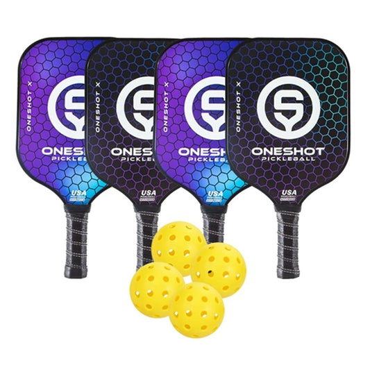 Oneshot X Composite Pickleball Paddles & Balls Set, (4) Paddles with (4) Pickleballs