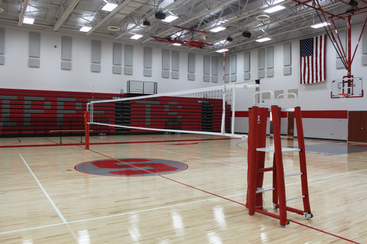 RALLYLINE 3 1/2" OD Scholastic Telescopic One-Court Volleyball System, Less Floor Sleeves and Covers
