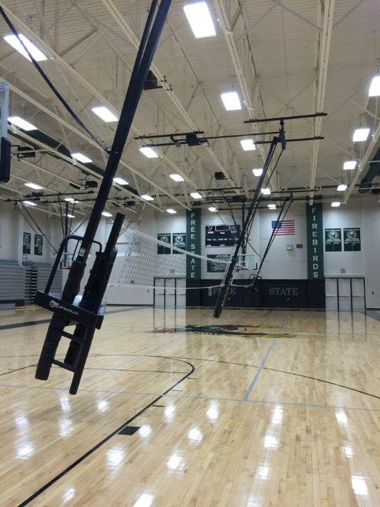 Skymaster® Two-Court Volleyball System with Padded Referee Stands