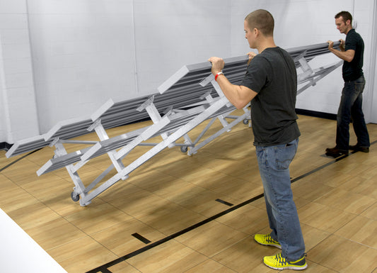 Spectator Tip n' Roll 7' 6" Low Rise Bleacher, 4 Row, Double Foot Plank