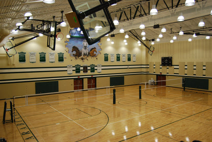 Single Post Side-Braced Side-Folding Ceiling Hung Basketball Backstop