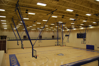 Bent Single Post Front-Braced Front-Folding Ceiling Hung Basketball Backstop