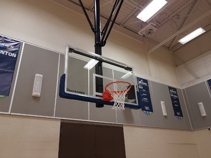 Dual Post Front-Braced Front-Folding Ceiling Hung Basketball Backstop