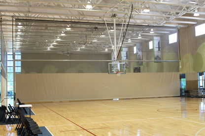 Single Post Front-Braced Front-Folding Ceiling Hung Basketball Backstop