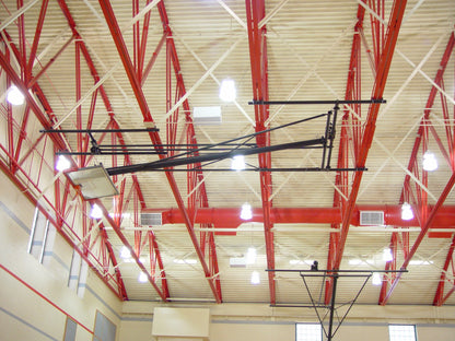 Single Post Rear-Braced Rear-Folding Ceiling Hung Basketball Backstop