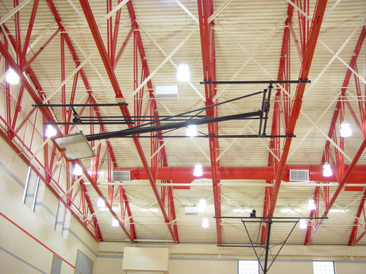 Single Post Rear-Braced Rear-Folding Ceiling Hung Basketball Backstop