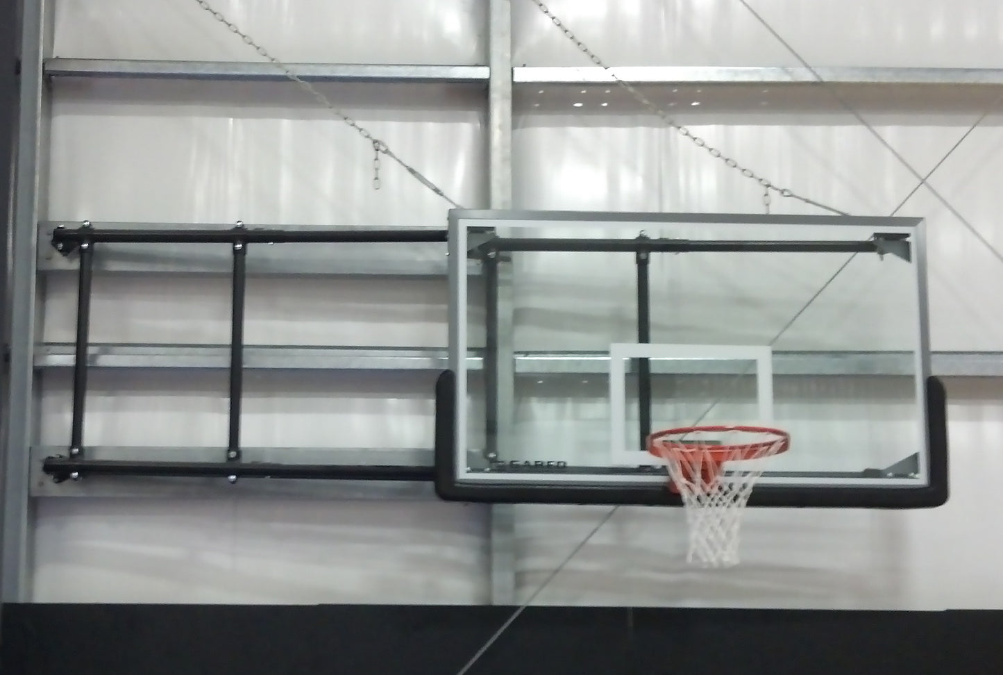 Corner Mount Side-Fold Wall Mount Basketball Backstop, 6' - 9' Length